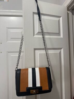 Crossbody Leather Colorblock Shoulder Bag in Brown, Black & White
